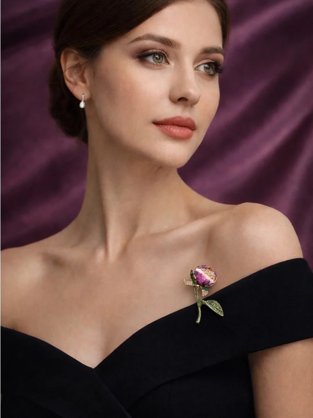 Romantic Purple Rose Brooch – Sparkling Crystal Floral Pin